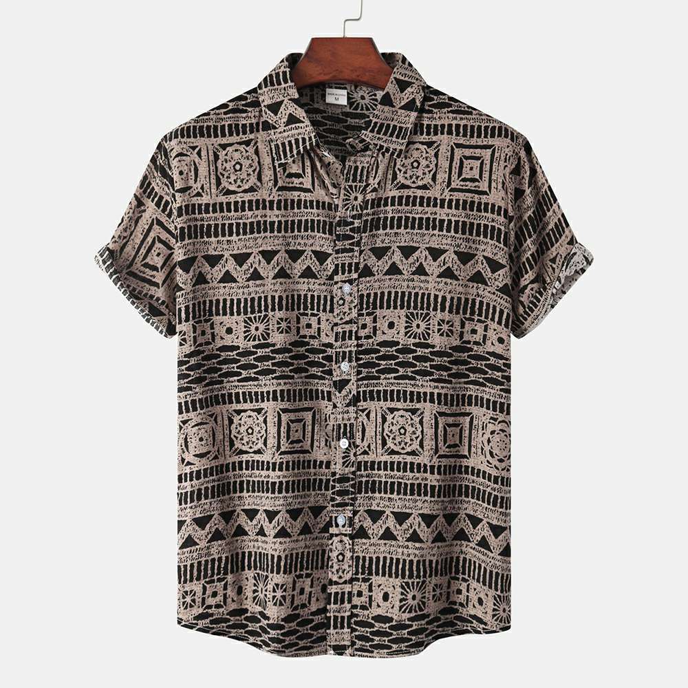 Men's Ethnic Short Sleeve Hawaiian Floral Shirt