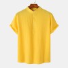 Cotton Linen Stand Collar Casual Short Sleeve Shirt Beach T-Shirt Cotton Linen Stand Collar Casual Short Sleeve Shirt Beach T-Shirt