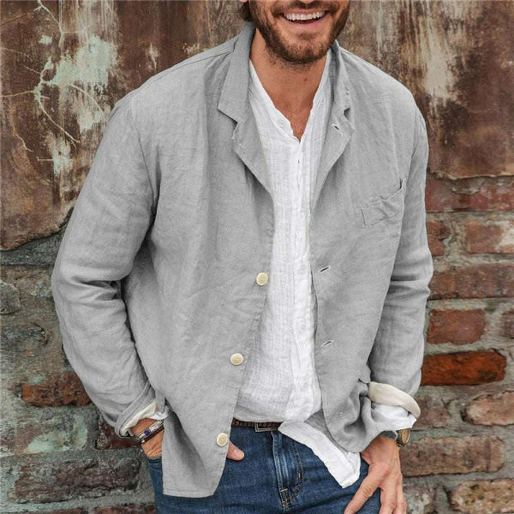 Men's loose simple cotton and linen suit jacket Men's loose simple cotton and linen suit jacket