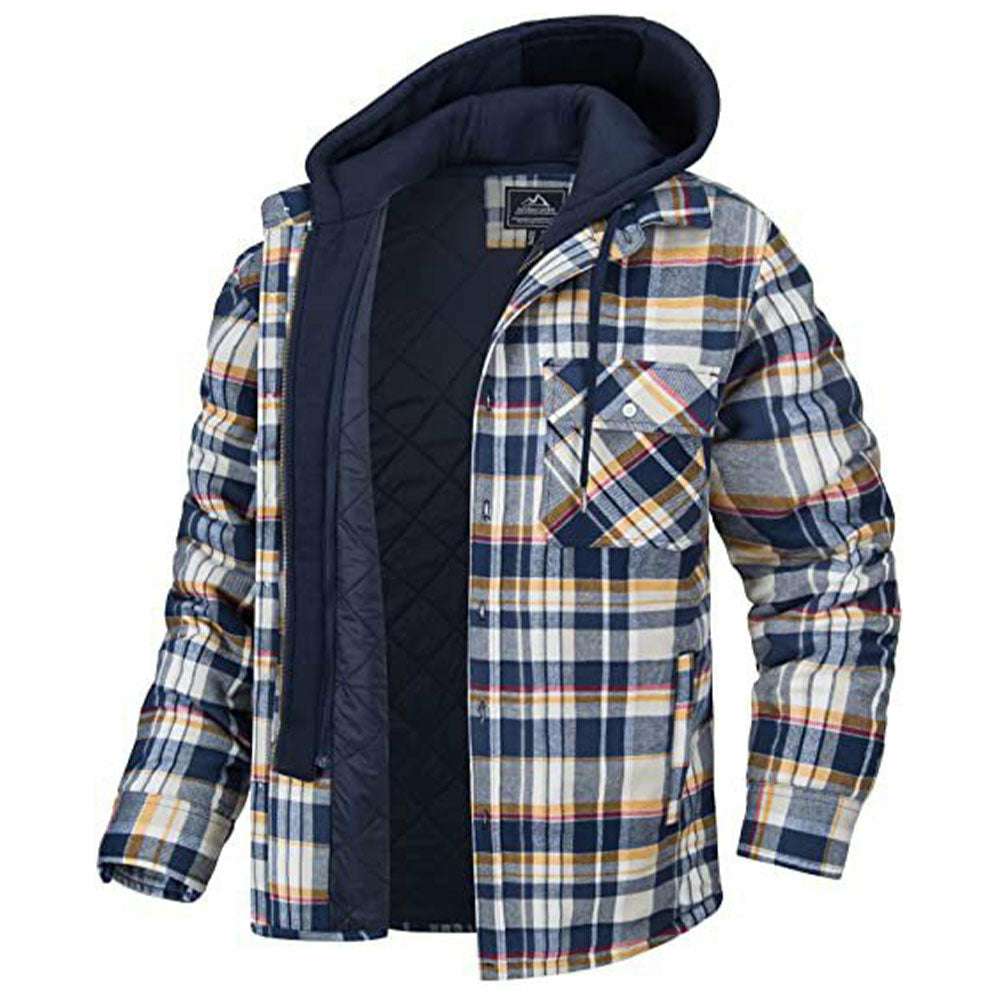 Long Sleeve Hooded Plaid Thick Warm Loose Jacket P1151