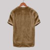 Men's stand collar short sleeve cotton linen shirt