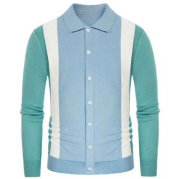 Knit long-sleeve cardigan with contrasting color buttons P1089
