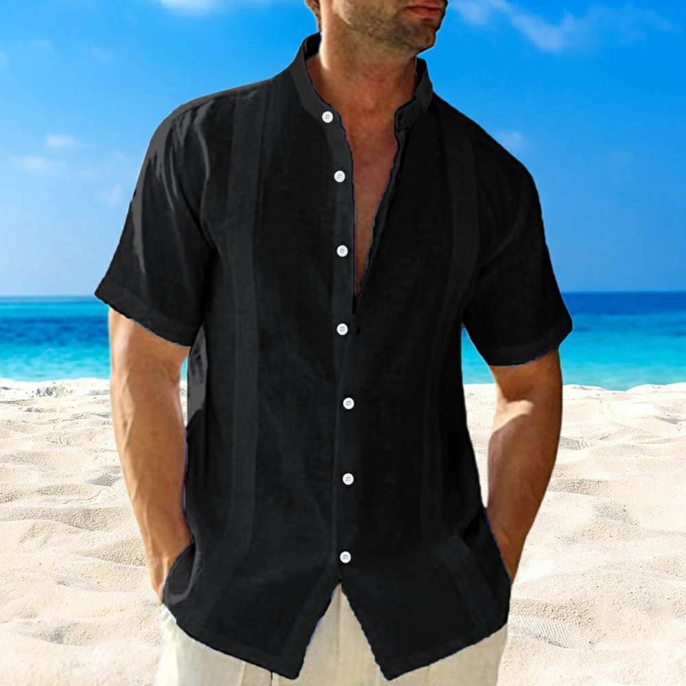 Men's New Casual Cotton Linen Stand Collar Short Sleeve Shirt P1068 Men's New Casual Cotton Linen Stand Collar Short Sleeve Shirt P1068