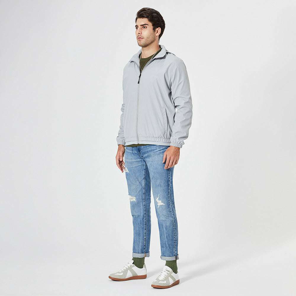 Men's Solid Color Stand Collar Hooded Jacket
