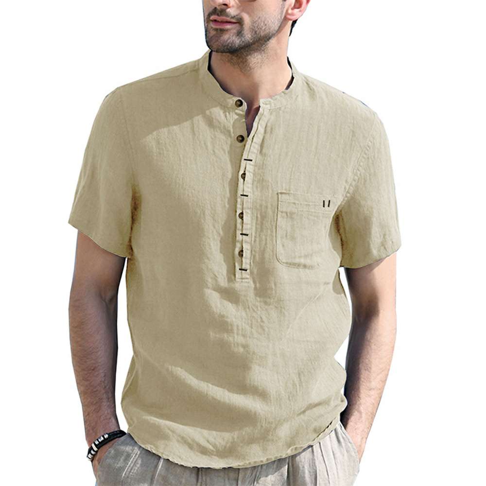 Solid Color Henley Collar Short Sleeve Shirt Solid Color Henley Collar Short Sleeve Shirt