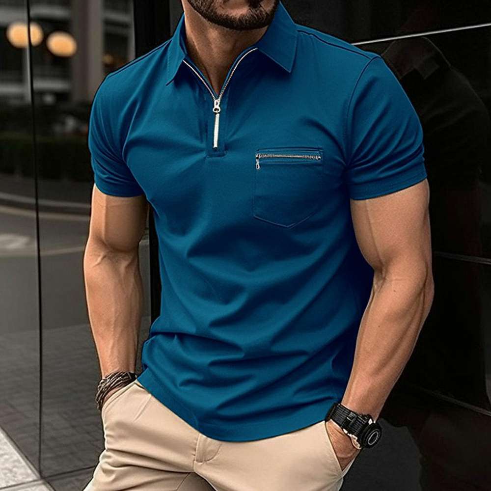 Stylish Monochrome Men's Zippered POLO Shirt P1106 Stylish Monochrome Men's Zippered POLO Shirt P1106