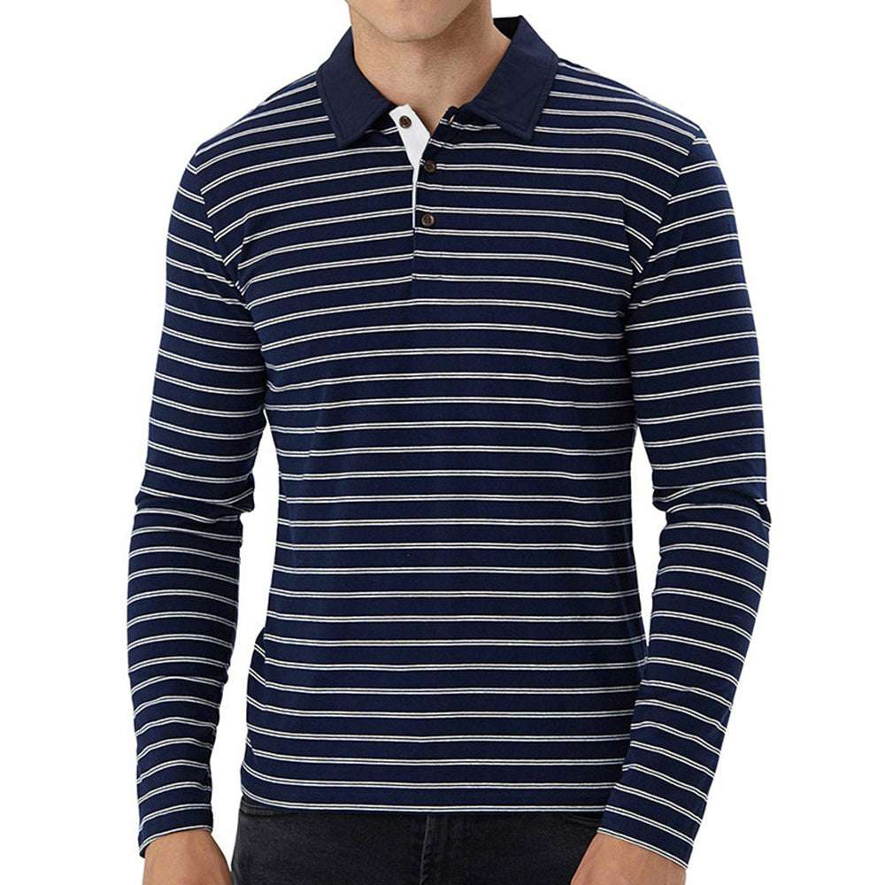 New Men Striped Casual Breathable Long Sleeve Polo Shirt New Men Striped Casual Breathable Long Sleeve Polo Shirt