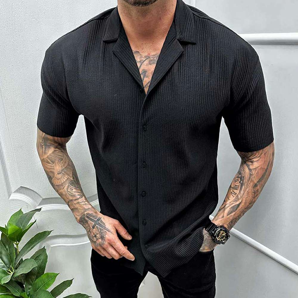 New solid color short-sleeved shirt men's casual cardigan