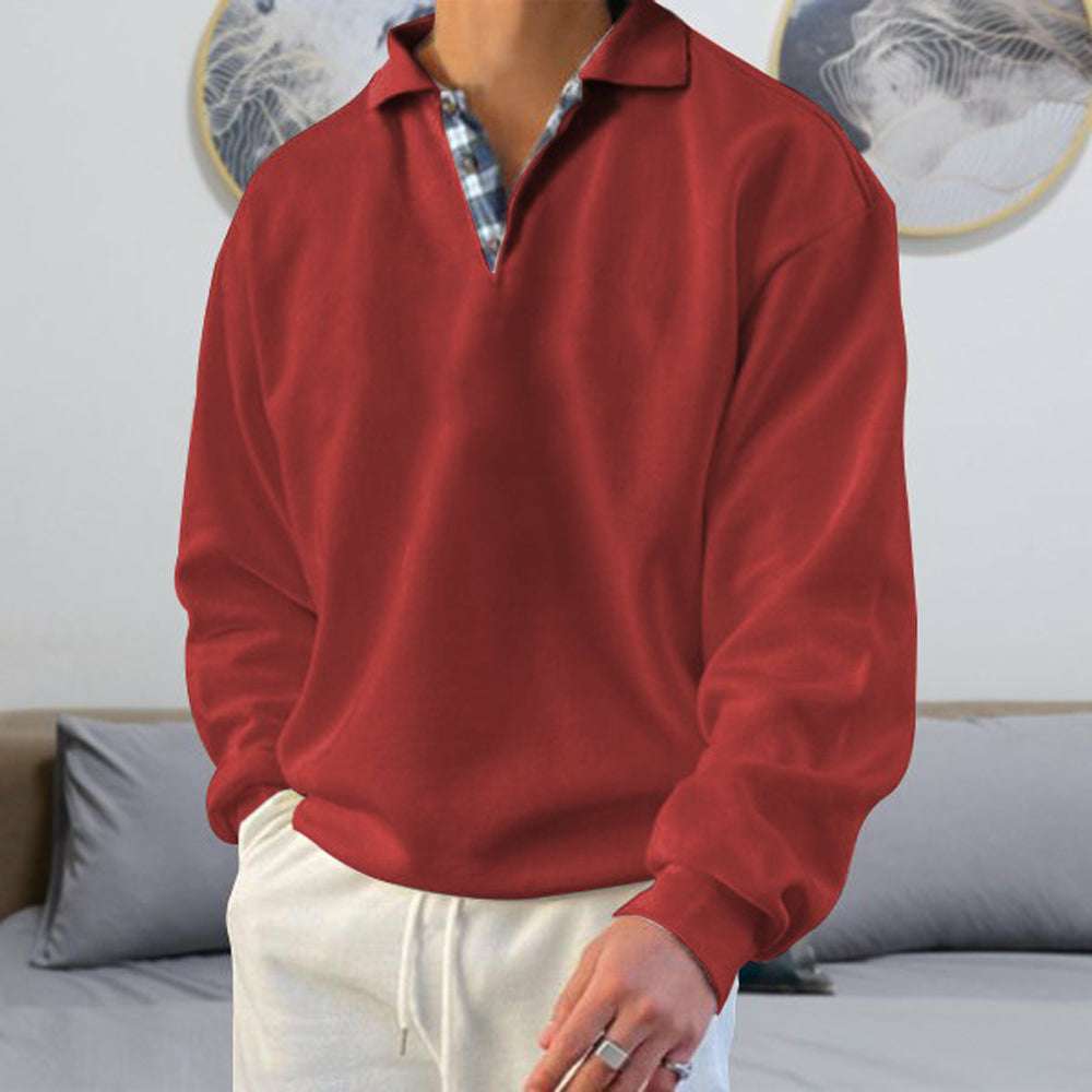 Men's Fashion Lapel Plaid Long Sleeve Sweatshirt