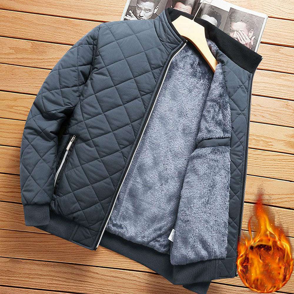 Standing Collar Plaid Casual Men's Warm Cotton Padded Jacket