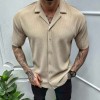 New solid color short-sleeved shirt men's casual cardigan