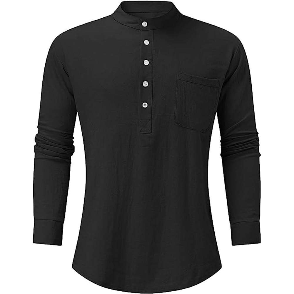 Men's Long Sleeve V Neck Casual Beach Linen Shirt Men's Long Sleeve V Neck Casual Beach Linen Shirt