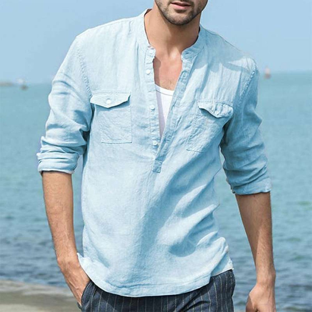 Men's Cotton Linen Casual Long Sleeve Shirt Pocket Loose Shirt Men's Cotton Linen Casual Long Sleeve Shirt Pocket Loose Shirt