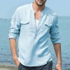 Men's Cotton Linen Casual Long Sleeve Shirt Pocket Loose Shirt Men's Cotton Linen Casual Long Sleeve Shirt Pocket Loose Shirt