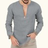 Cotton linen deep v-neck solid color large size long-sleeved T-shirt shirt Cotton linen deep v-neck solid color large size long-sleeved T-shirt shirt
