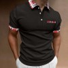 Men's short sleeve polo shirt with check and color block pattern P1043