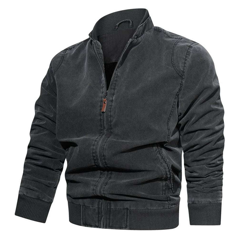 Men's Stand Collar Cotton Solid Color Zip Casual Jacket Men's Stand Collar Cotton Solid Color Zip Casual Jacket