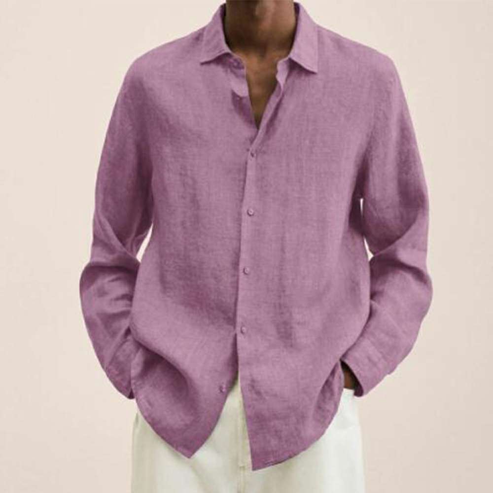 New loose solid color cotton and linen shirt for men New loose solid color cotton and linen shirt for men