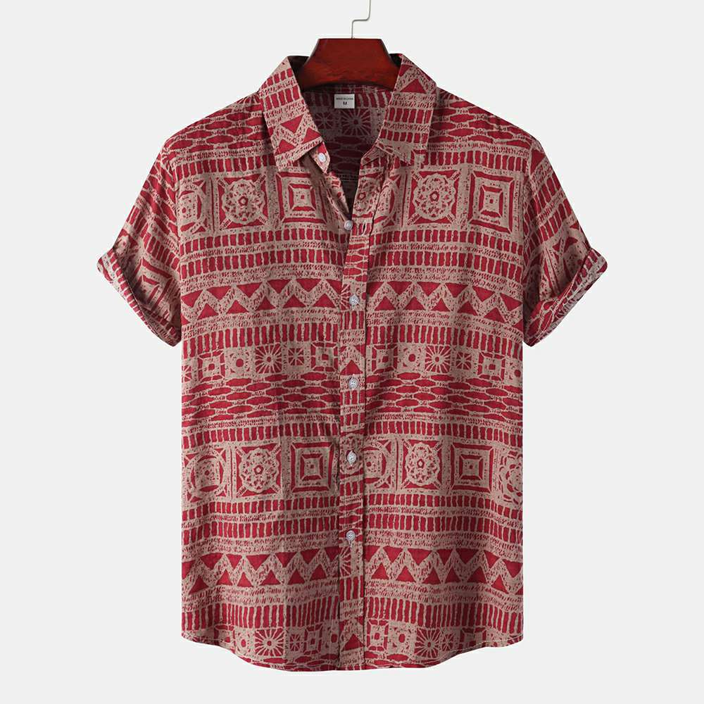 Men's Ethnic Short Sleeve Hawaiian Floral Shirt