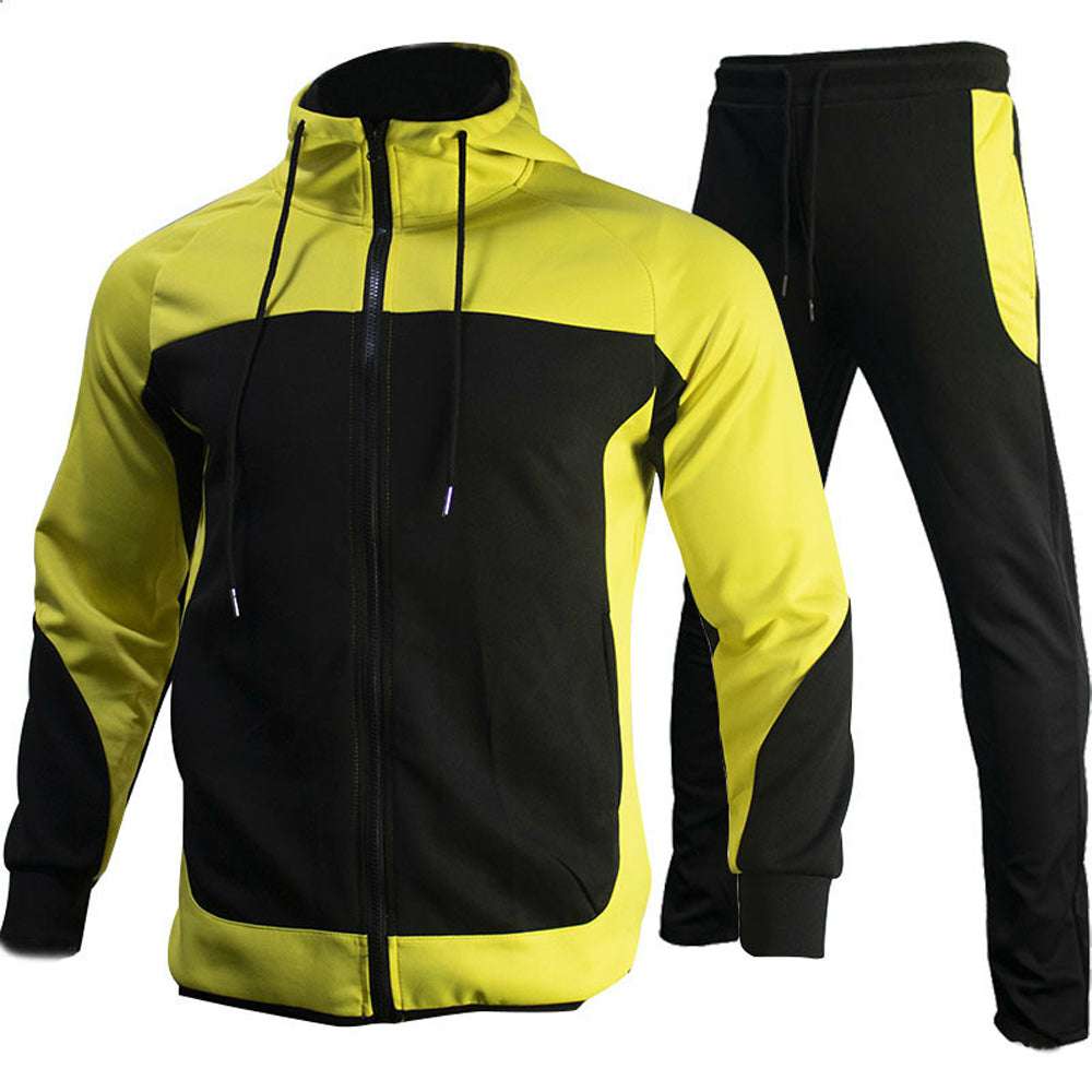 Men's casual color contrast sports two-piece set
