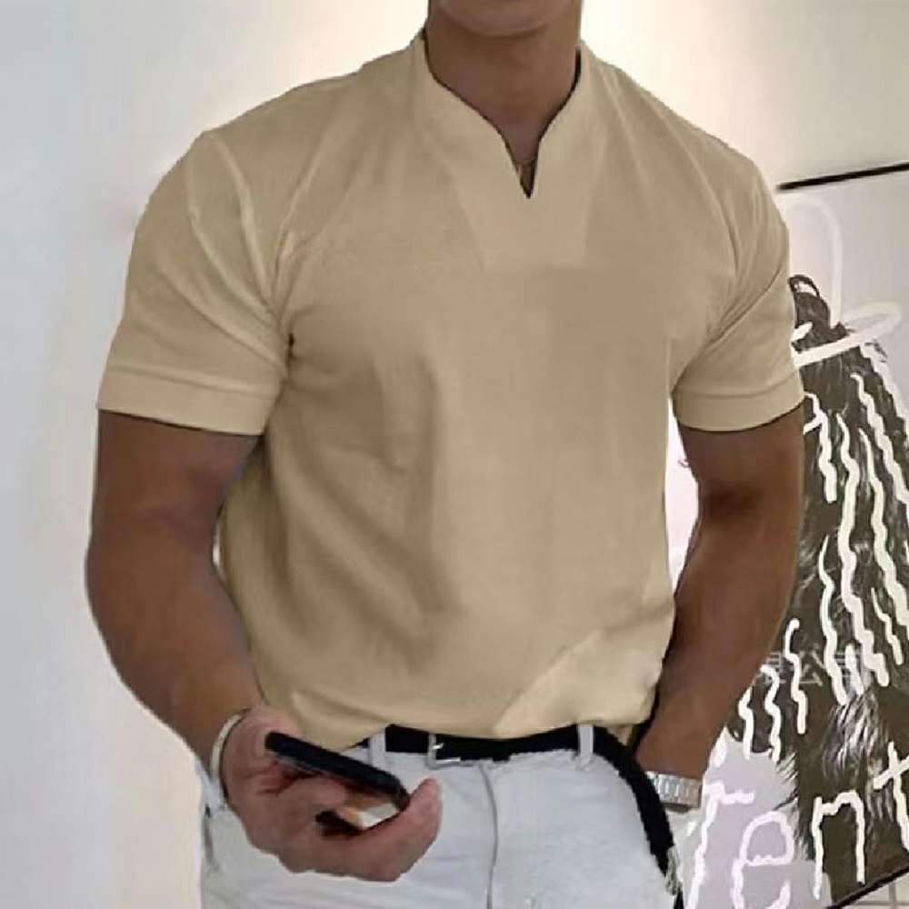 Men's Solid Color V-Neck Slim Fit Short Sleeve