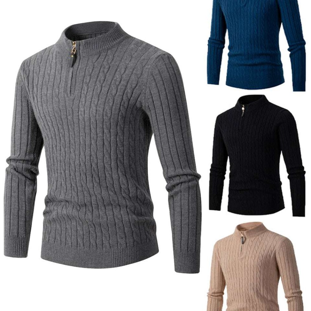 Autumn new men's zipper half-high collar twist knit bottoming shirt Autumn new men's zipper half-high collar twist knit bottoming shirt