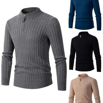 Autumn new men's zipper half-high collar twist knit bottoming shirt