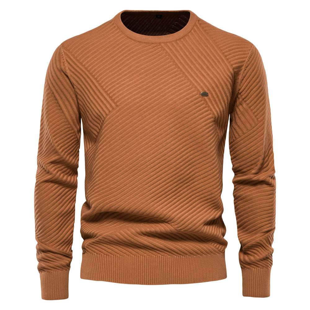 Autumn and winter new men's solid color striped pullover sweater