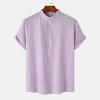 Cotton Linen Stand Collar Casual Short Sleeve Shirt Beach T-Shirt Cotton Linen Stand Collar Casual Short Sleeve Shirt Beach T-Shirt