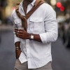 New Men's Solid Color Cotton Lapel Pocket Shirt