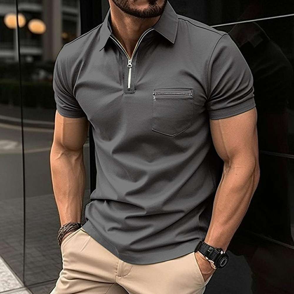 Stylish Monochrome Men's Zippered POLO Shirt P1106 Stylish Monochrome Men's Zippered POLO Shirt P1106
