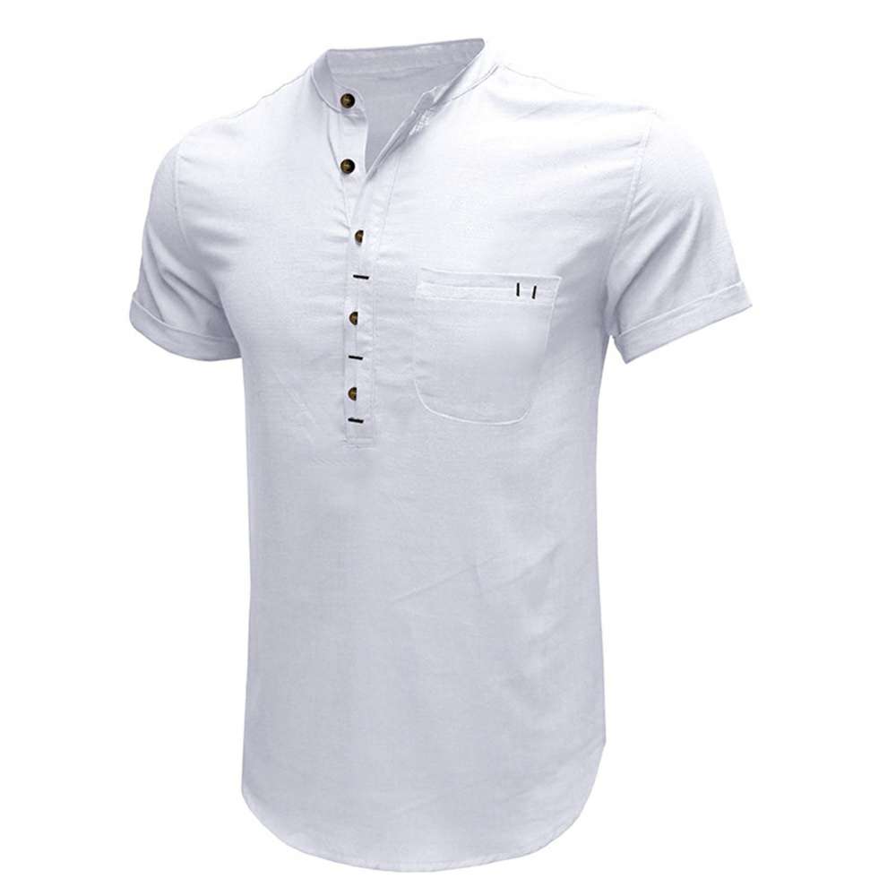 Solid Color Henley Collar Short Sleeve Shirt Solid Color Henley Collar Short Sleeve Shirt