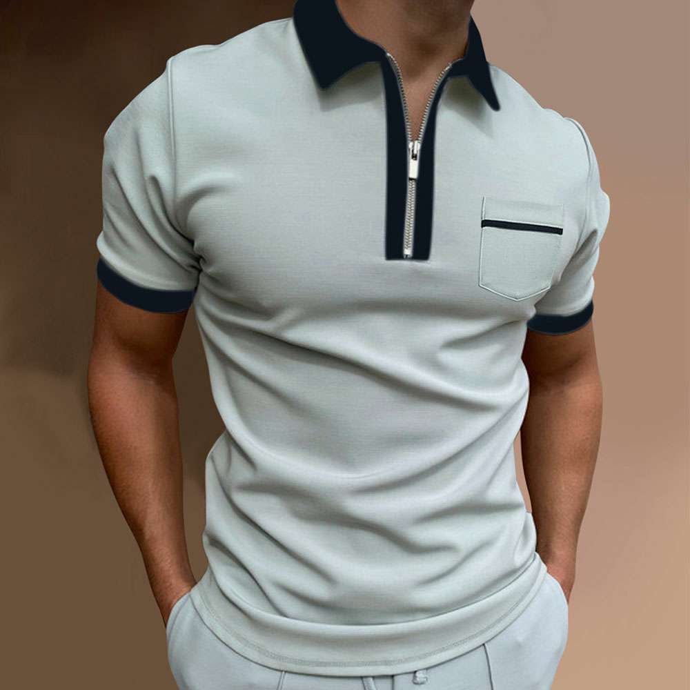 Fashion men's color block zip collar short sleeve polo shirt P1132 Fashion men's color block zip collar short sleeve polo shirt P1132