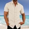 Men's New Solid Color Lapel Button Short Sleeve Shirt