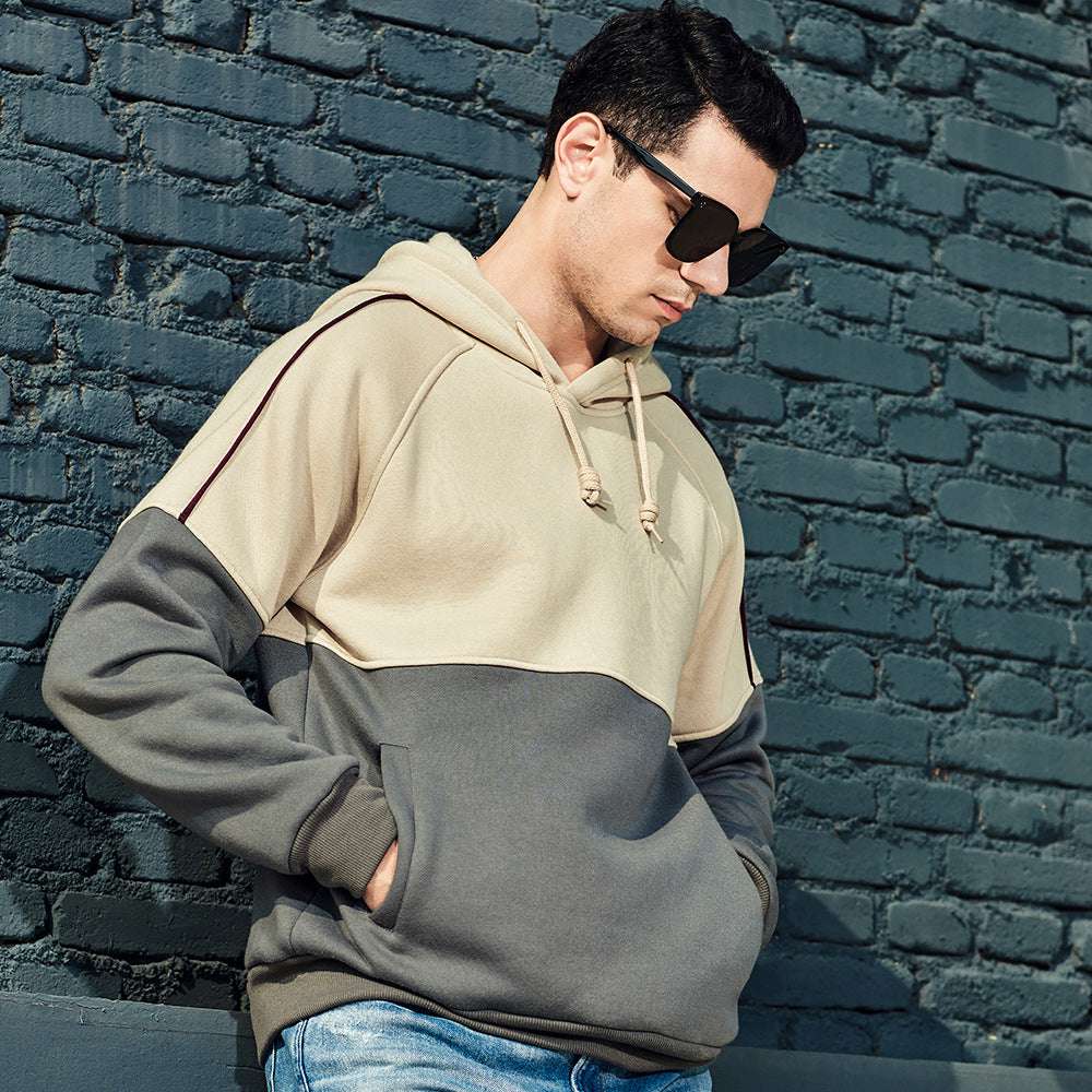 Men's New Two Tone Loose Simple Hooded Sweater