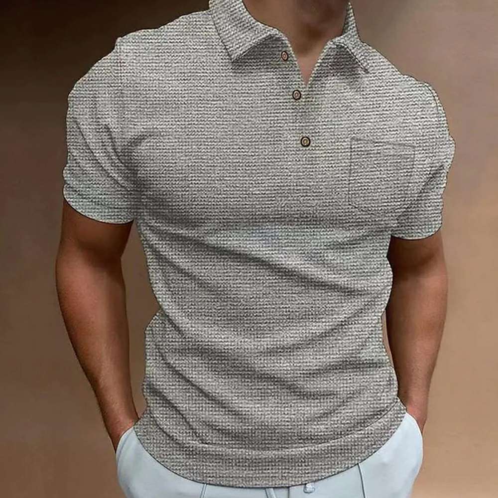 New waffle men's polo shirt short sleeve button down T-shirt top P1114