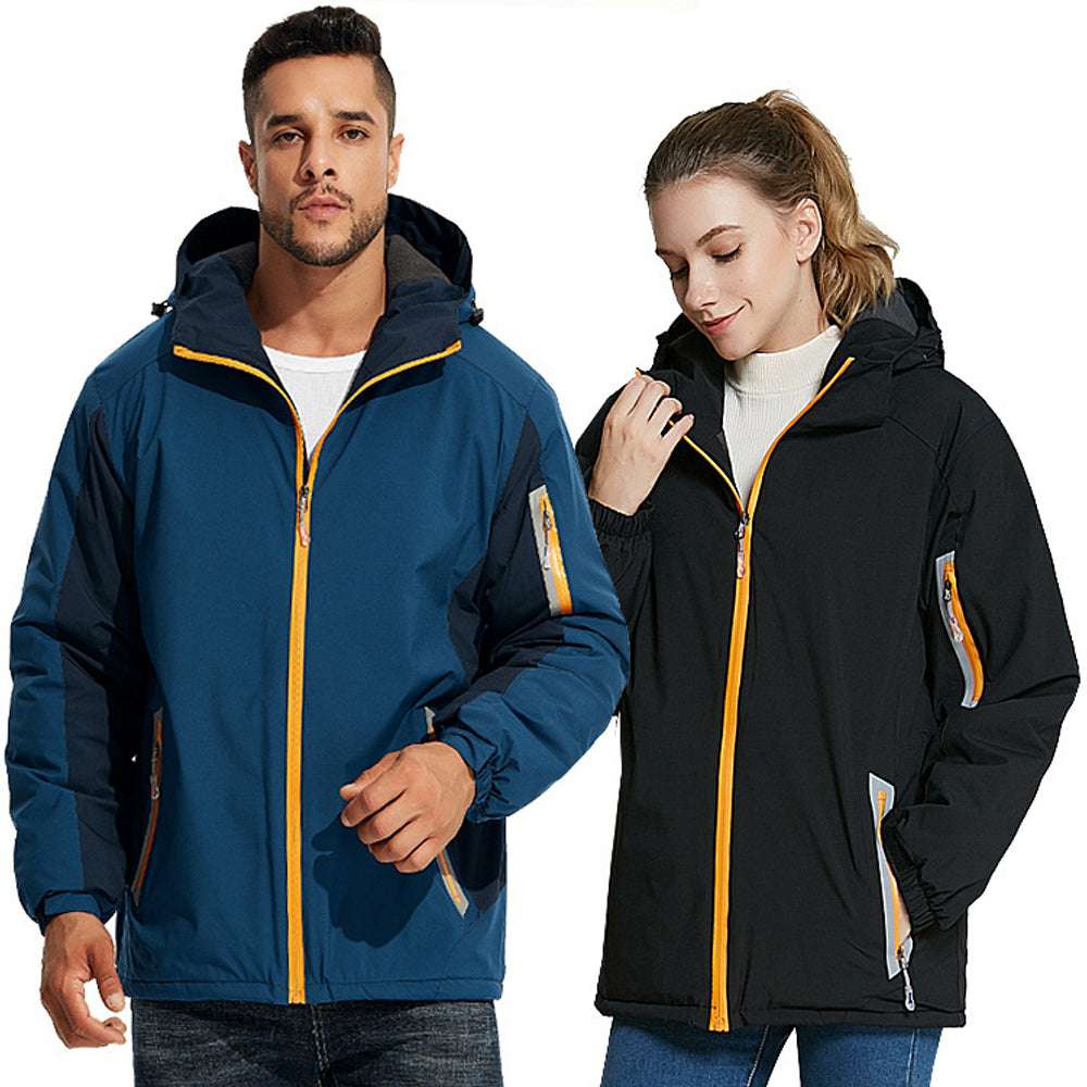 Couples style reflective warm outdoor hooded jacket
