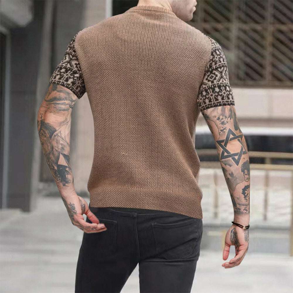 Men's fashion color block print short sleeves Men's fashion color block print short sleeves