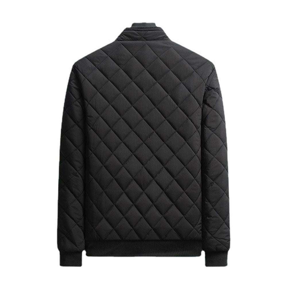 Standing Collar Plaid Casual Men's Warm Cotton Padded Jacket