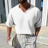 Summer new men's solid color V-neck cotton and linen short sleeves Summer new men's solid color V-neck cotton and linen short sleeves