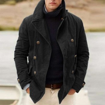 Fashion Casual Solid Color Lapel Loose Men's Hoodless Coat P1218