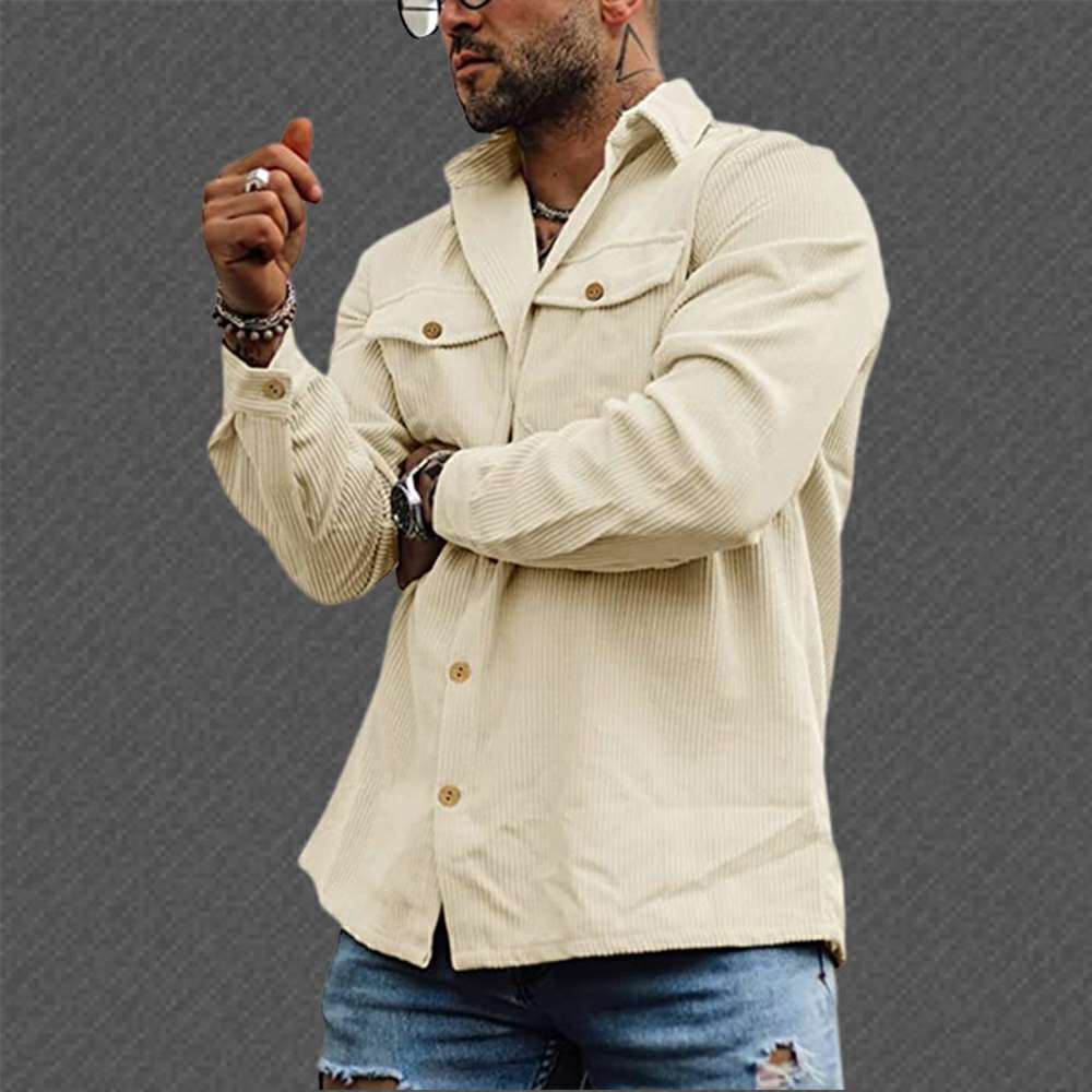 Fashion Men's Corduroy Button Pocket Long Sleeve Shirt