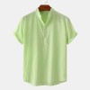 Cotton Linen Stand Collar Casual Short Sleeve Shirt Beach T-Shirt Cotton Linen Stand Collar Casual Short Sleeve Shirt Beach T-Shirt