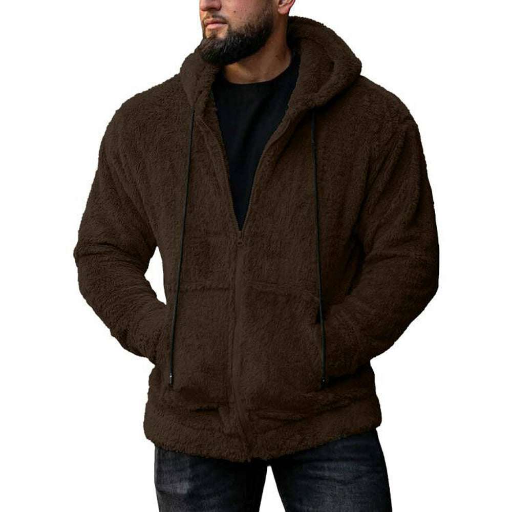 Men's plush cardigan hooded jacket