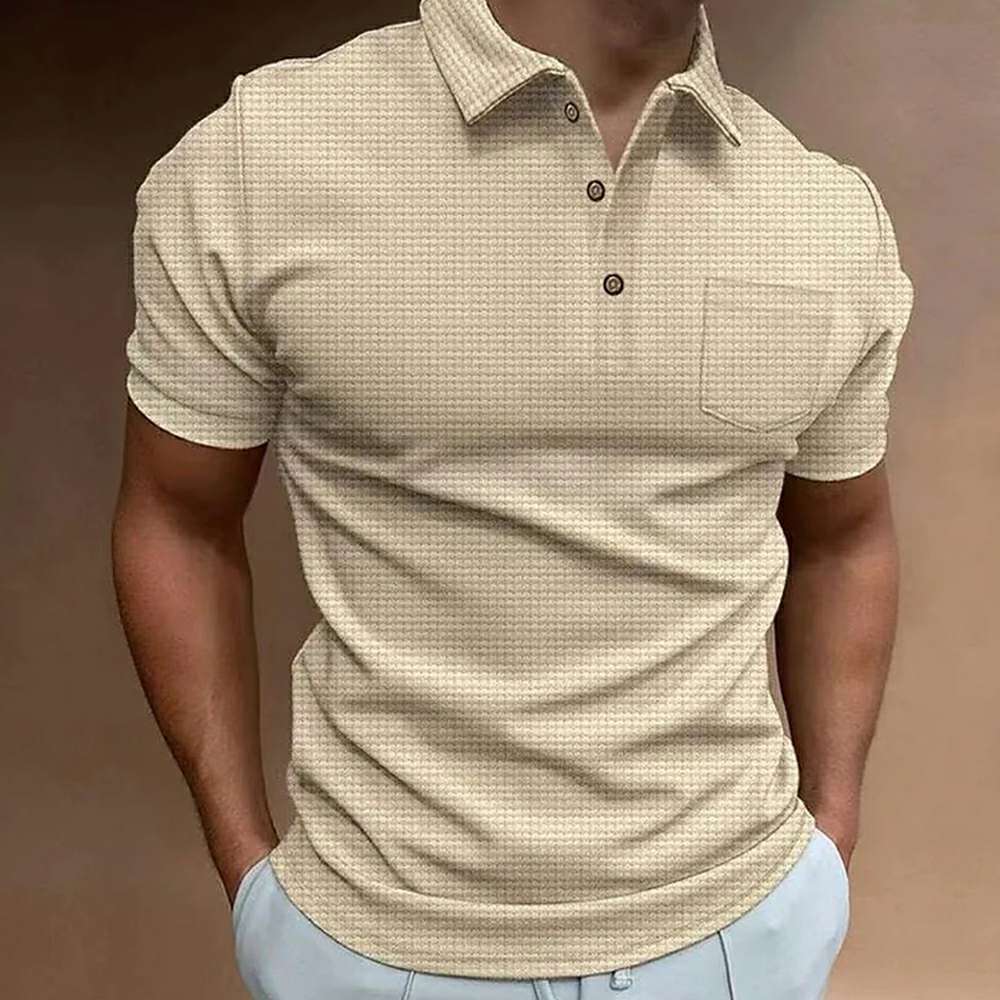 New waffle men's polo shirt short sleeve button down T-shirt top P1114