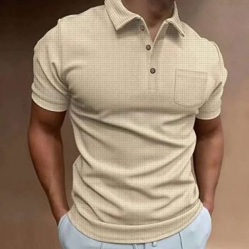 New waffle men's polo shirt short sleeve button down T-shirt top P1114