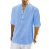Cotton Linen Stand Collar Button Short Sleeve Shirt P1050 Cotton Linen Stand Collar Button Short Sleeve Shirt P1050