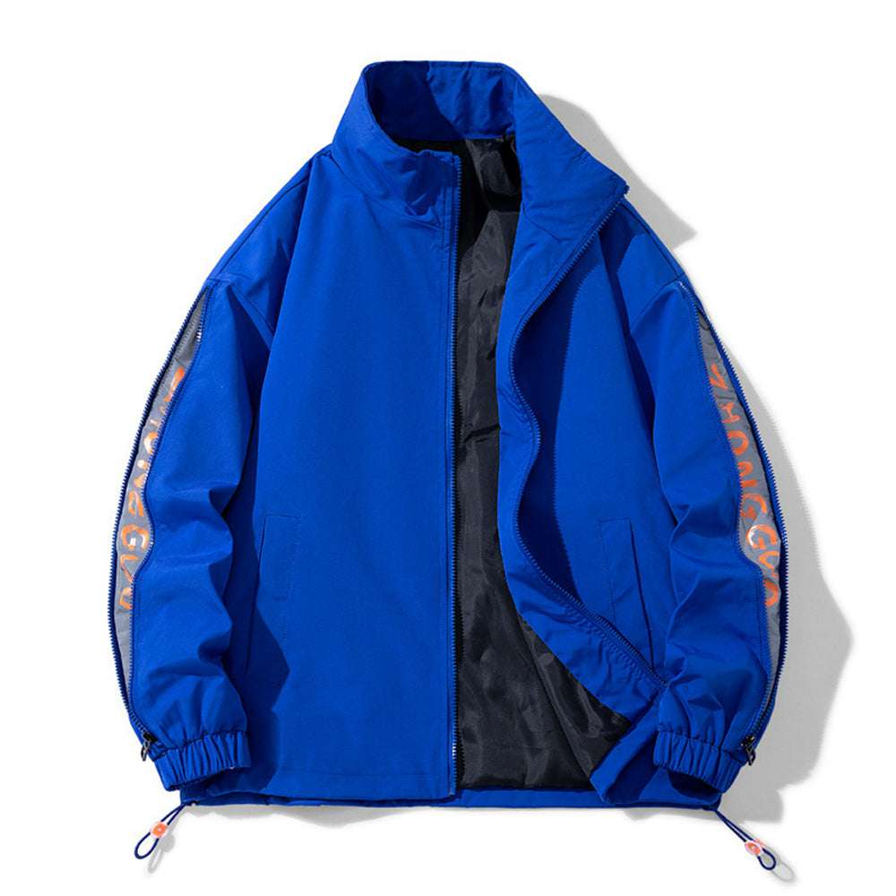 Men's New Casual Drawstring Zip Stand Collar Jacket