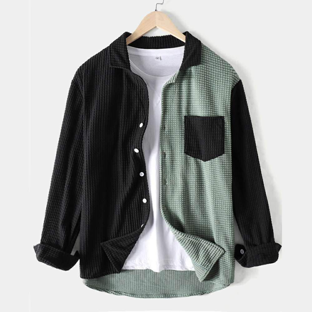 New Men's Plaid Colorblock Loose Corduroy Casual Long Sleeve Shirt New Men's Plaid Colorblock Loose Corduroy Casual Long Sleeve Shirt