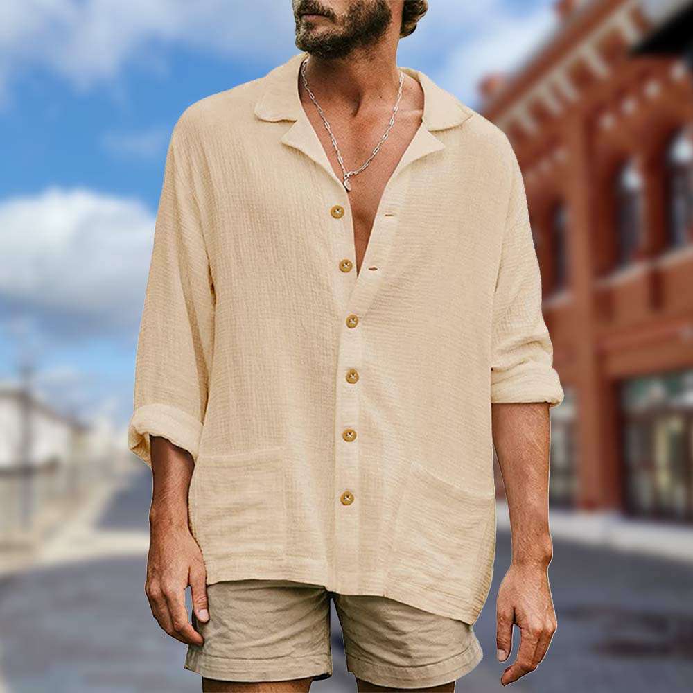 Summer new men's loose casual lapel long-sleeved shirt Summer new men's loose casual lapel long-sleeved shirt